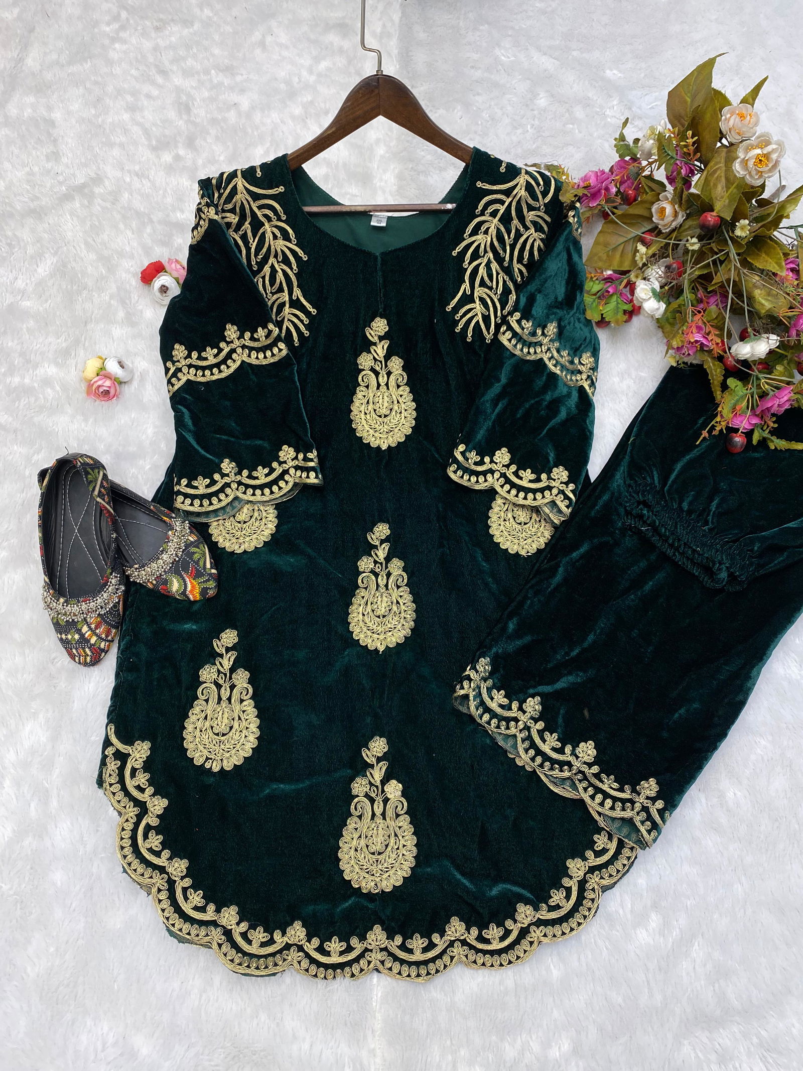  LG 1762 Heavy Embroidery Velvet Kurtis With Bottom Catalog
